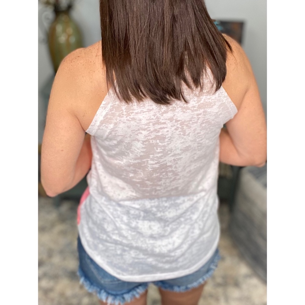❤️‍🔥Halter Color Block Racerback Burnout Scoop Neck Tank Neon Pink White 0622 - Picture 3 of 10